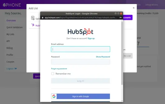 Adding a HubSpot account on the ClearoutPhone Integration page