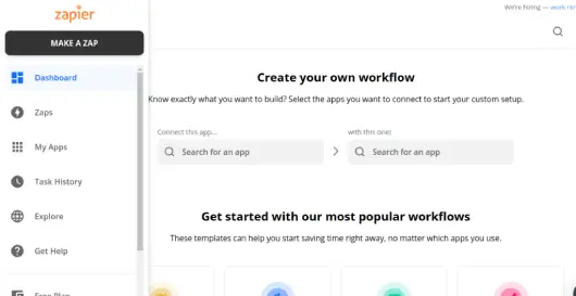 Creating a new Zap in the Zapier dashboard