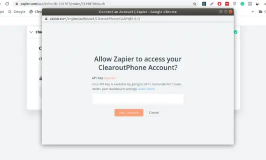Connecting a ClearoutPhone account with the API key in Zapier
